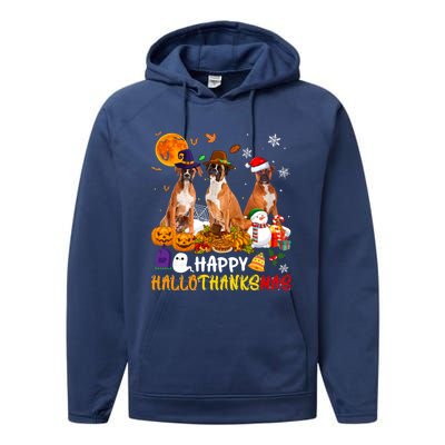 Boxer Dog Happy Hallothanksmas Xmas Dog Lover Gift Performance Fleece Hoodie