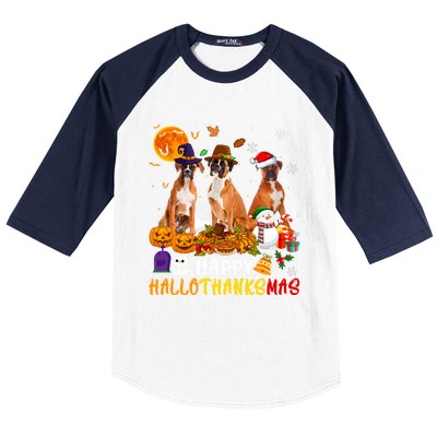 Boxer Dog Happy Hallothanksmas Xmas Dog Lover Gift Baseball Sleeve Shirt