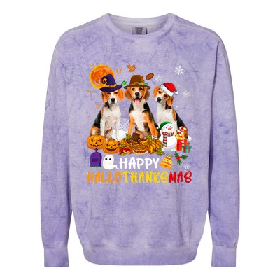 Beagle Dog Happy Hallothanksmas Xmas Dog Lover Meaningful Gift Colorblast Crewneck Sweatshirt