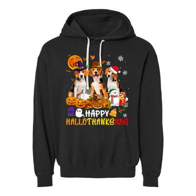Beagle Dog Happy Hallothanksmas Xmas Dog Lover Meaningful Gift Garment-Dyed Fleece Hoodie