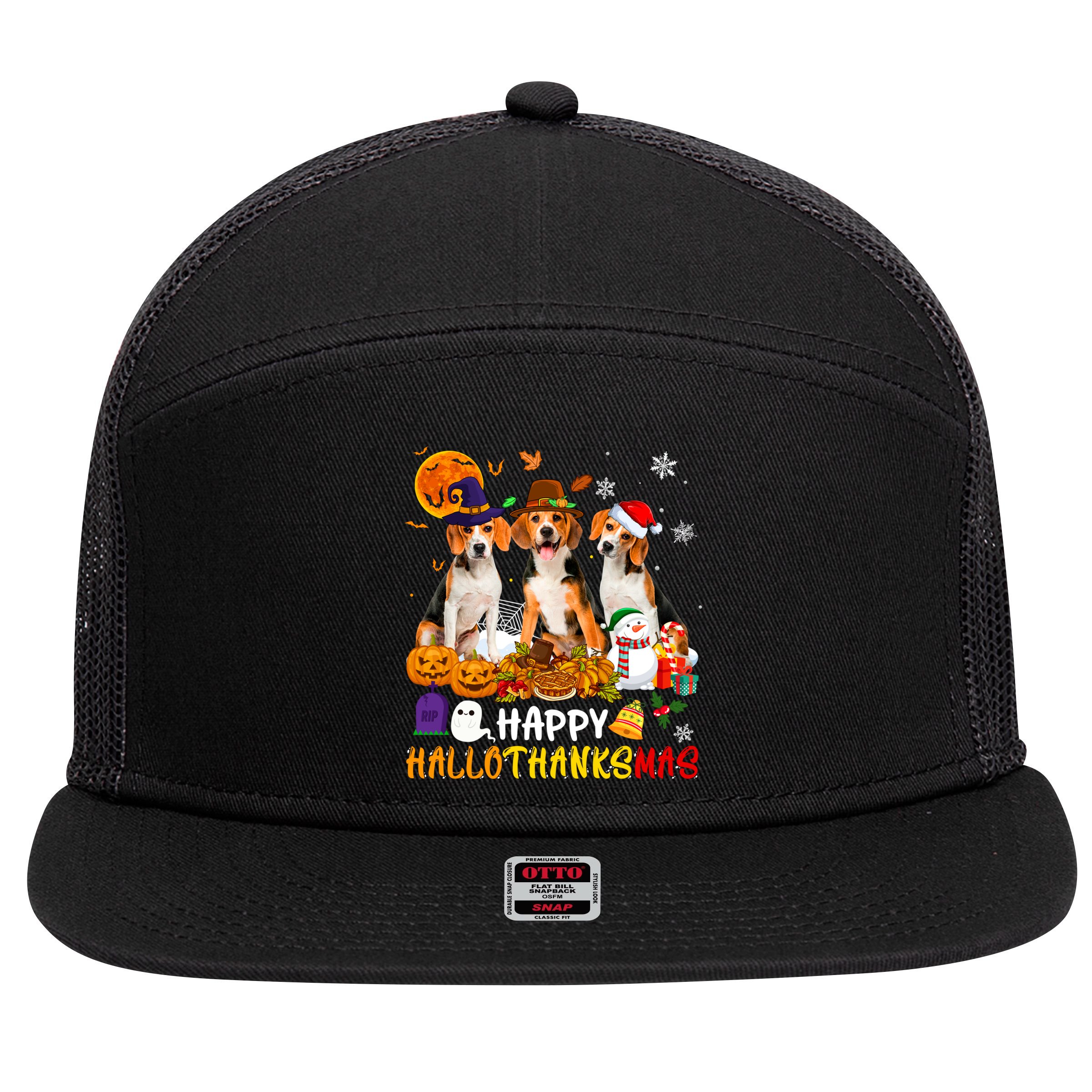 Beagle Dog Happy Hallothanksmas Xmas Dog Lover Meaningful Gift 7 Panel Mesh Trucker Snapback Hat