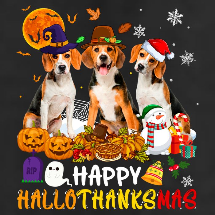 Beagle Dog Happy Hallothanksmas Xmas Dog Lover Meaningful Gift 7 Panel Mesh Trucker Snapback Hat
