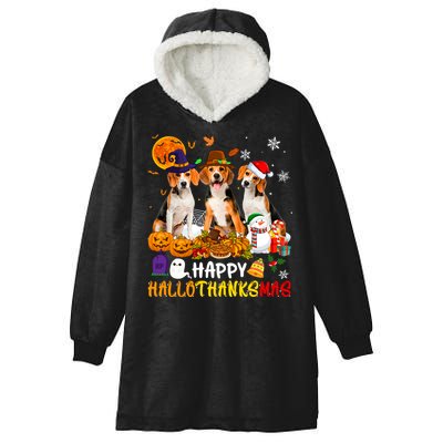 Beagle Dog Happy Hallothanksmas Xmas Dog Lover Meaningful Gift Hooded Wearable Blanket