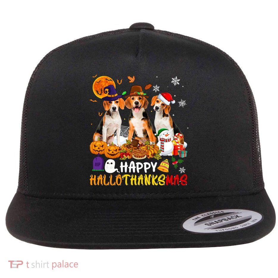 Beagle Dog Happy Hallothanksmas Xmas Dog Lover Meaningful Gift Flatbill Hat