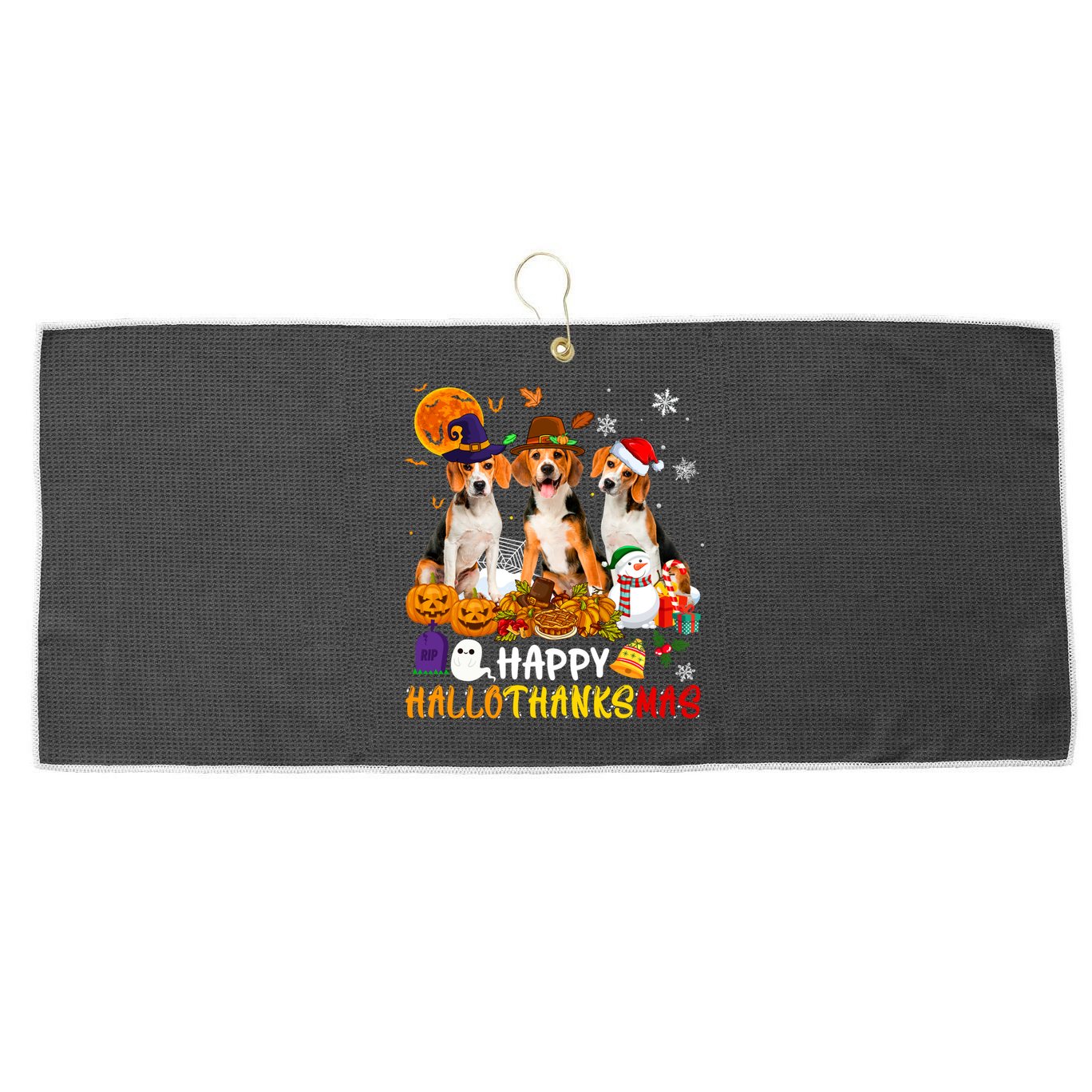 Beagle Dog Happy Hallothanksmas Xmas Dog Lover Meaningful Gift Large Microfiber Waffle Golf Towel