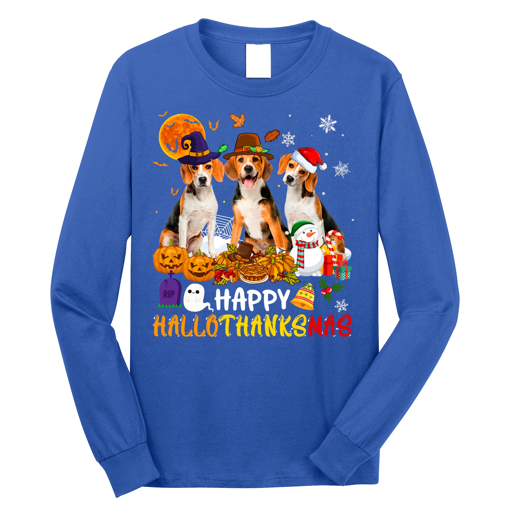 Beagle Dog Happy Hallothanksmas Xmas Dog Lover Meaningful Gift Long Sleeve Shirt