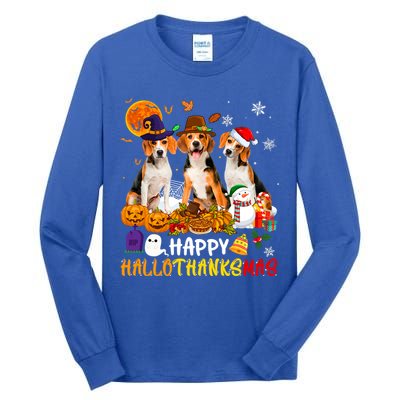 Beagle Dog Happy Hallothanksmas Xmas Dog Lover Meaningful Gift Tall Long Sleeve T-Shirt
