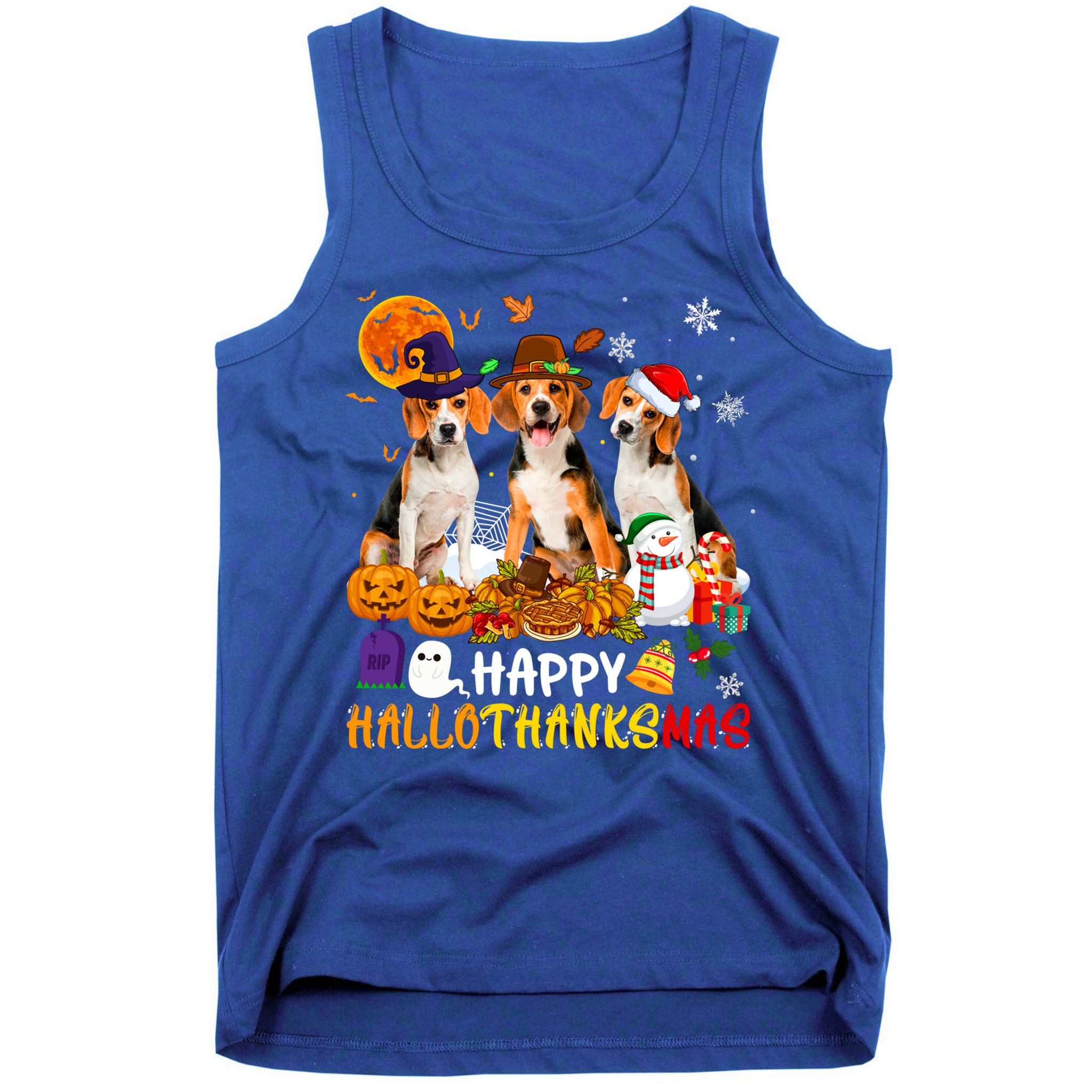 Beagle Dog Happy Hallothanksmas Xmas Dog Lover Meaningful Gift Tank Top