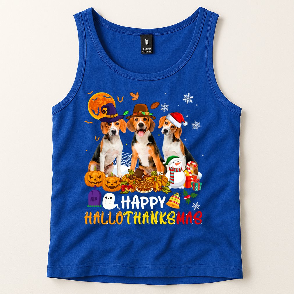 Beagle Dog Happy Hallothanksmas Xmas Dog Lover Meaningful Gift Tank Top