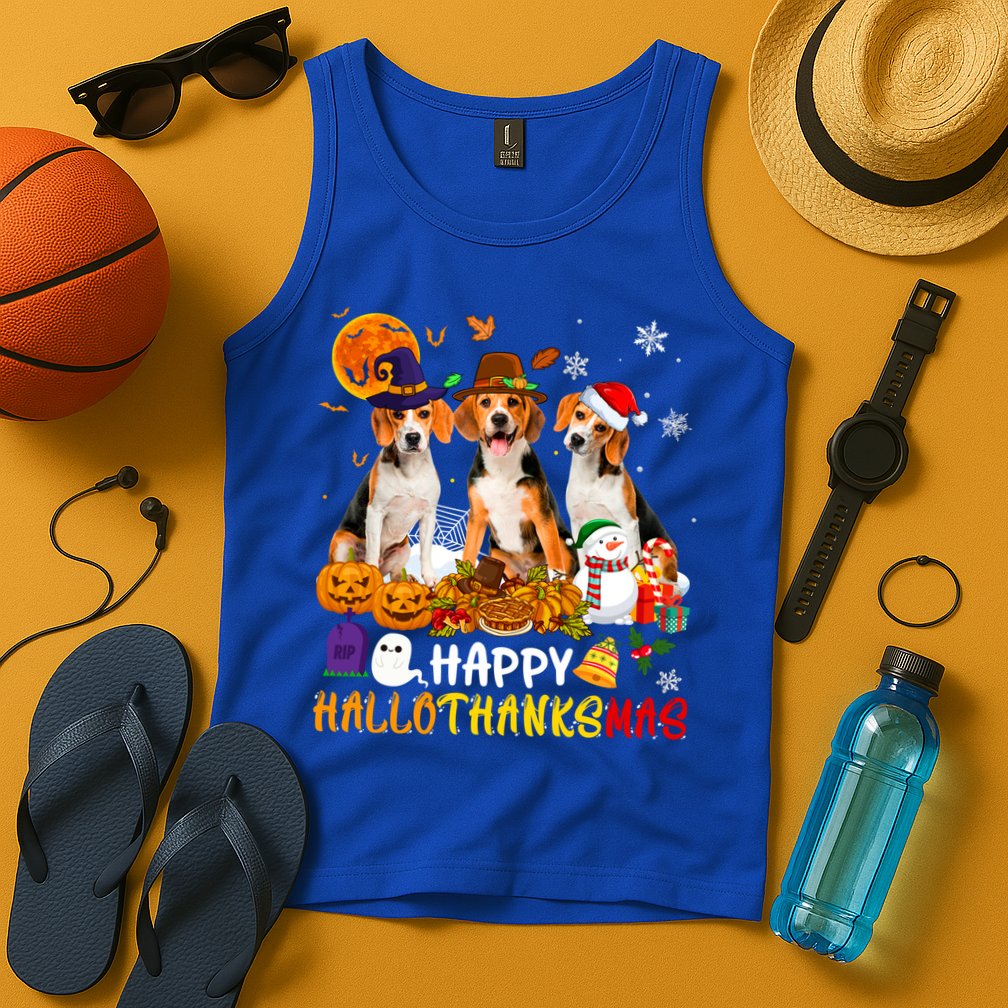 Beagle Dog Happy Hallothanksmas Xmas Dog Lover Meaningful Gift Tank Top