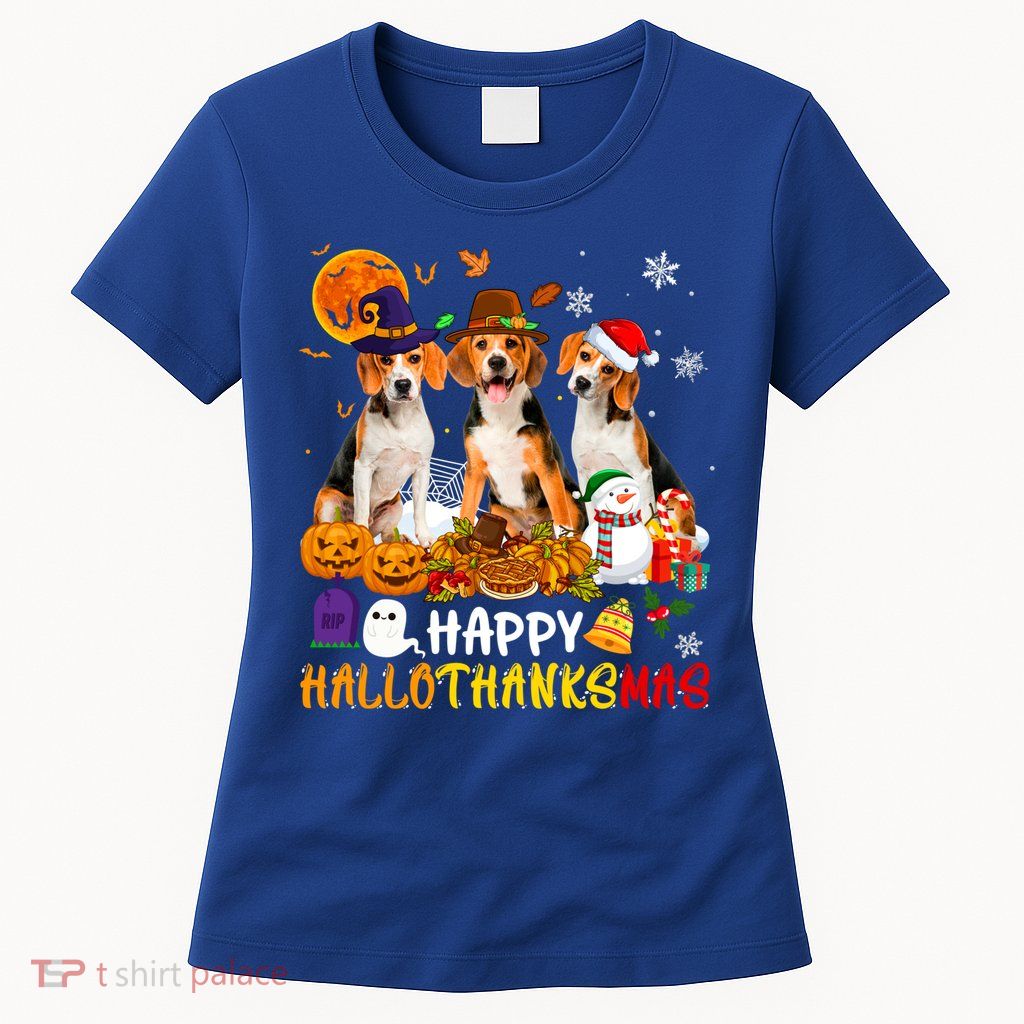 Beagle Dog Happy Hallothanksmas Xmas Dog Lover Meaningful Gift Womens T-Shirt