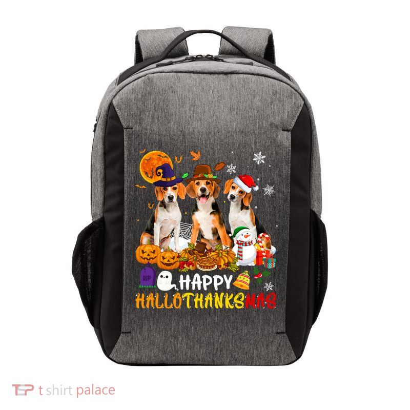 Beagle Dog Happy Hallothanksmas Xmas Dog Lover Meaningful Gift Vector Backpack