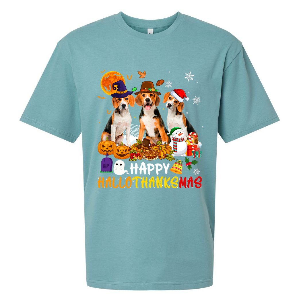Beagle Dog Happy Hallothanksmas Xmas Dog Lover Meaningful Gift Sueded Cloud Jersey T-Shirt