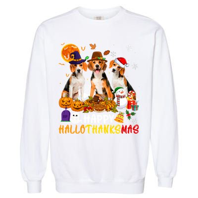 Beagle Dog Happy Hallothanksmas Xmas Dog Lover Meaningful Gift Garment-Dyed Sweatshirt
