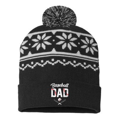 Baseball Dad Happy Fathers Day Wife Daughter USA-Made Snowflake Beanie