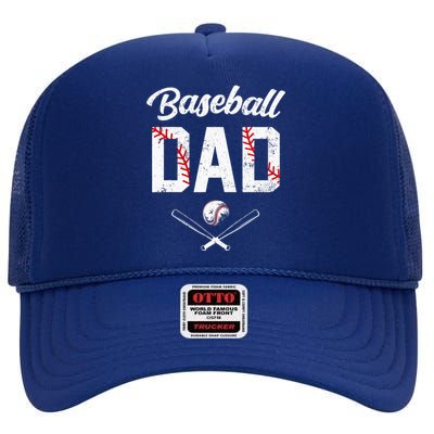 Baseball Dad Happy Fathers Day Wife Daughter High Crown Mesh Back Trucker Hat