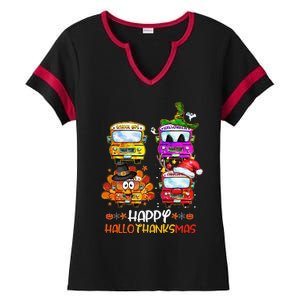 Bus Driver Happy HalloThanksMas Thanksgiving Christmas Ladies Halftime Notch Neck Tee