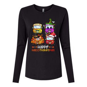 Bus Driver Happy HalloThanksMas Thanksgiving Christmas Womens Cotton Relaxed Long Sleeve T-Shirt