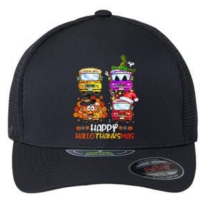 Bus Driver Happy HalloThanksMas Thanksgiving Christmas Flexfit Unipanel Trucker Cap