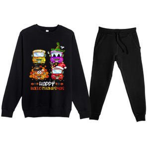 Bus Driver Happy HalloThanksMas Thanksgiving Christmas Premium Crewneck Sweatsuit Set