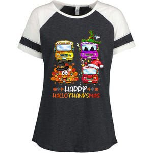 Bus Driver Happy HalloThanksMas Thanksgiving Christmas Enza Ladies Jersey Colorblock Tee