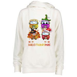 Bus Driver Happy HalloThanksMas Thanksgiving Christmas Womens Funnel Neck Pullover Hood