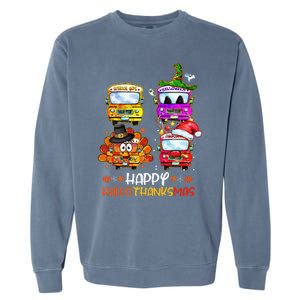 Bus Driver Happy HalloThanksMas Thanksgiving Christmas Garment-Dyed Sweatshirt