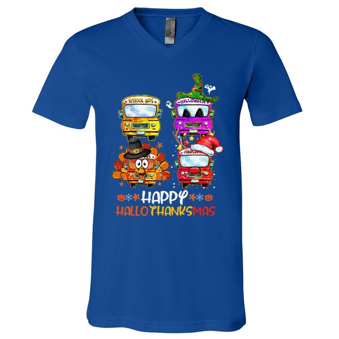 Bus Driver Happy HalloThanksMas Thanksgiving Christmas V-Neck T-Shirt