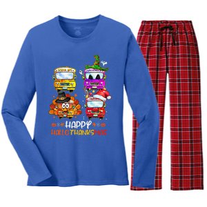 Bus Driver Happy HalloThanksMas Thanksgiving Christmas Women's Long Sleeve Flannel Pajama Set 