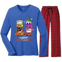 Bus Driver Happy HalloThanksMas Thanksgiving Christmas Women's Long Sleeve Flannel Pajama Set 