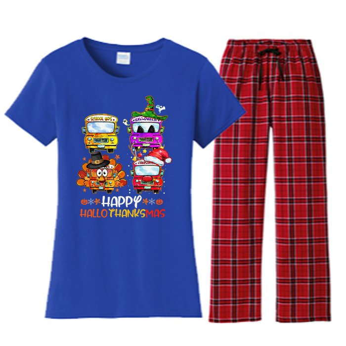 Bus Driver Happy HalloThanksMas Thanksgiving Christmas Women's Flannel Pajama Set