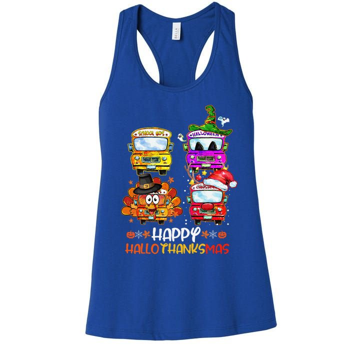 Bus Driver Happy HalloThanksMas Thanksgiving Christmas Women's Racerback Tank