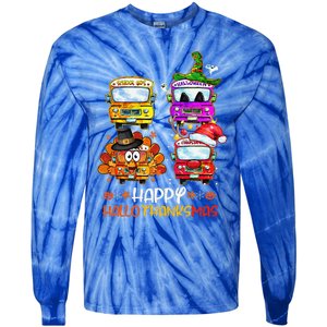 Bus Driver Happy HalloThanksMas Thanksgiving Christmas Tie-Dye Long Sleeve Shirt