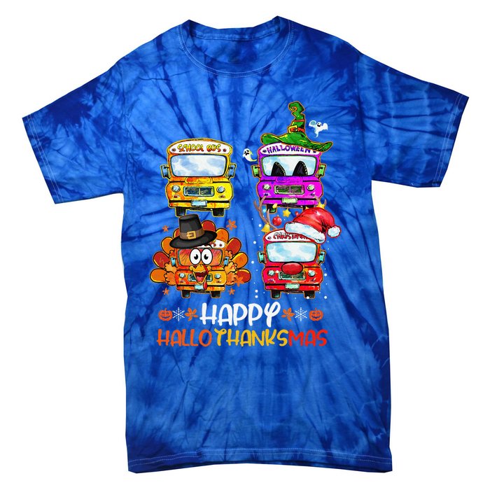 Bus Driver Happy HalloThanksMas Thanksgiving Christmas Tie-Dye T-Shirt