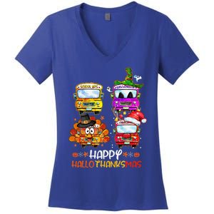 Bus Driver Happy HalloThanksMas Thanksgiving Christmas Women's V-Neck T-Shirt