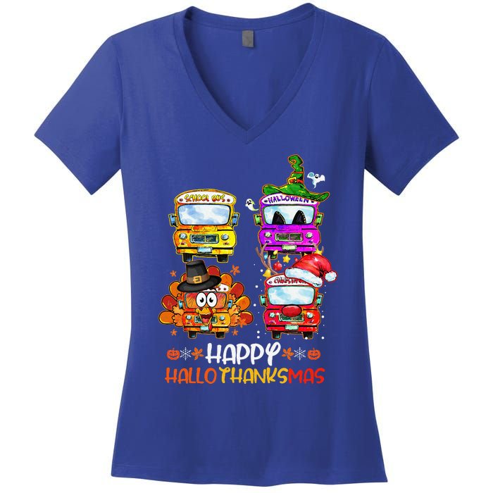 Bus Driver Happy HalloThanksMas Thanksgiving Christmas Women's V-Neck T-Shirt