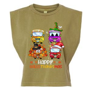 Bus Driver Happy HalloThanksMas Thanksgiving Christmas Garment-Dyed Women's Muscle Tee