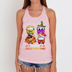 Bus Driver Happy HalloThanksMas Thanksgiving Christmas Women's Knotted Racerback Tank