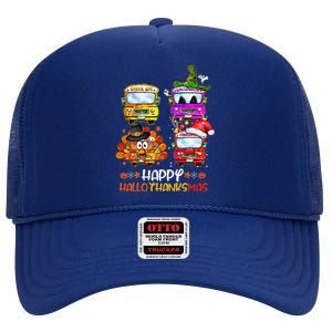 Bus Driver Happy HalloThanksMas Thanksgiving Christmas High Crown Mesh Back Trucker Hat