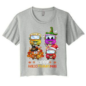 Bus Driver Happy HalloThanksMas Thanksgiving Christmas Women's Crop Top Tee