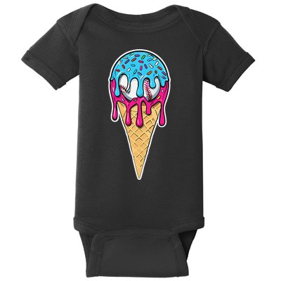 Baseball Drip Home Plate Ice Cream Sport Players  Fans Baby Bodysuit