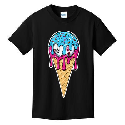Baseball Drip Home Plate Ice Cream Sport Players  Fans Kids T-Shirt