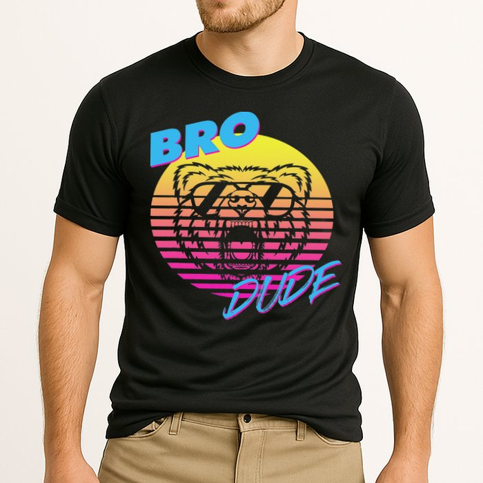 Bro Dude High Energy Retro Wave Frat Party Animal 80s Jock Cooling Performance Crew T-Shirt