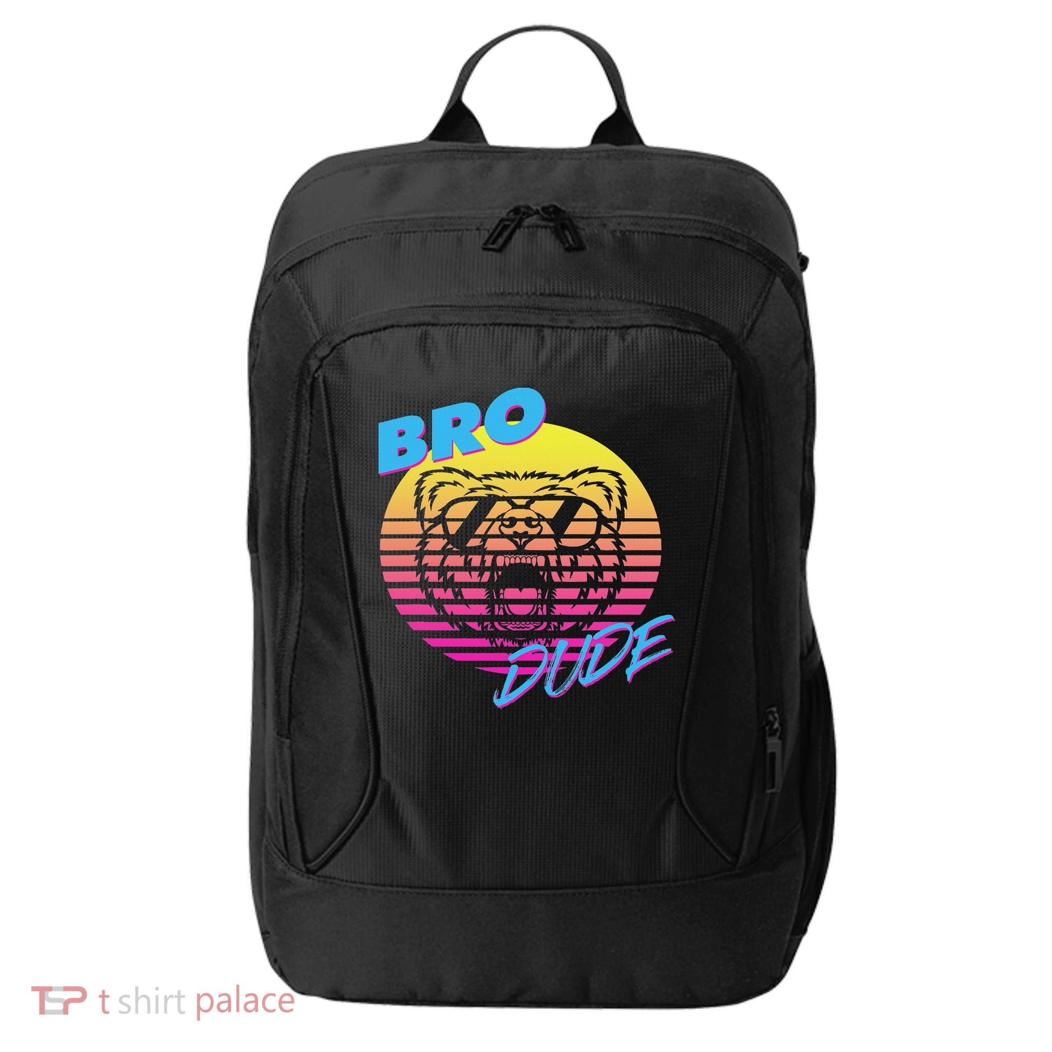 Bro Dude High Energy Retro Wave Frat Party Animal 80s Jock City Backpack
