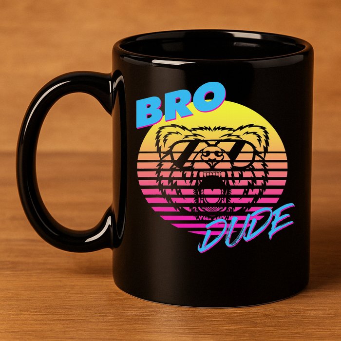 Bro Dude High Energy Retro Wave Frat Party Animal 80s Jock 11oz C Handle Ceramic Mug