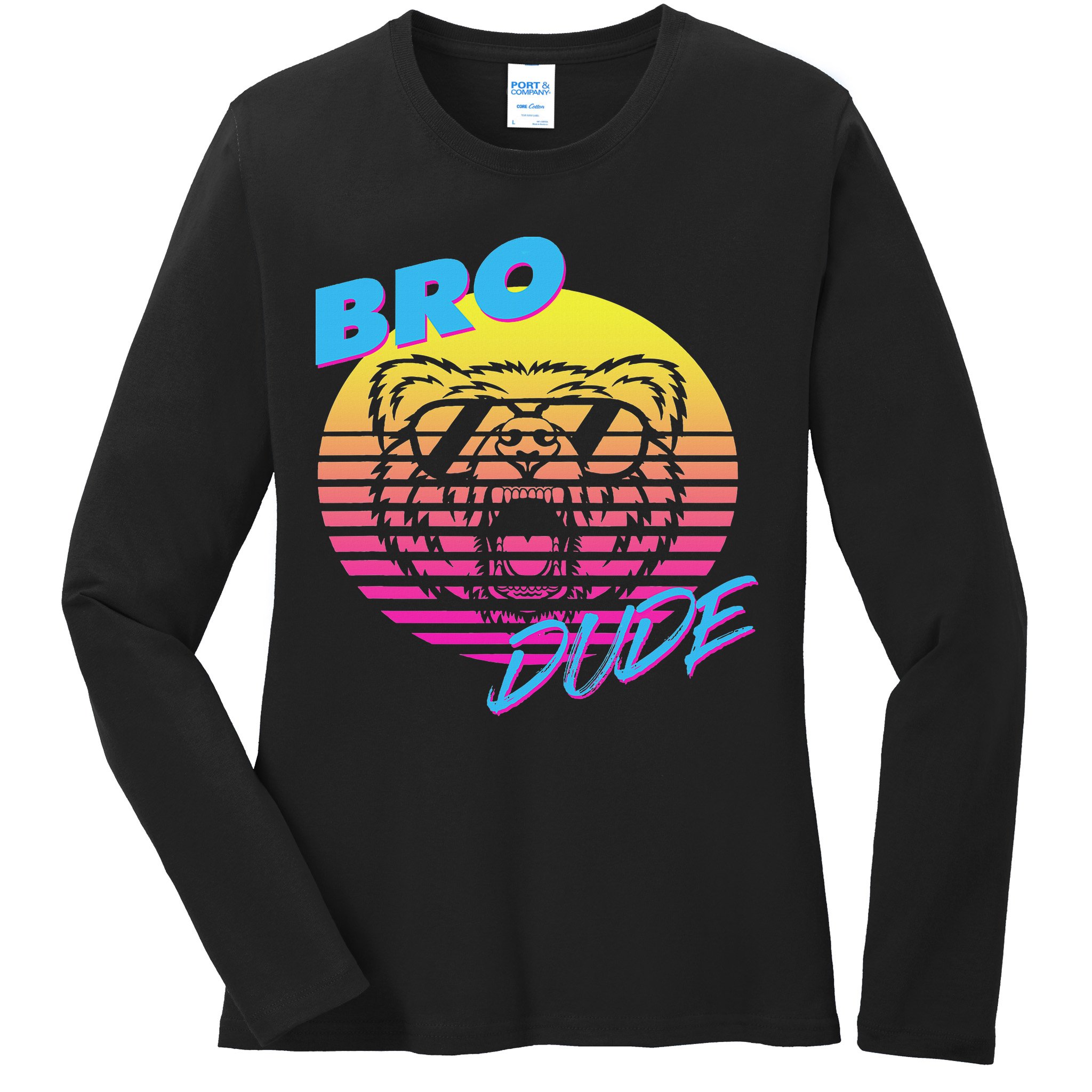 Bro Dude High Energy Retro Wave Frat Party Animal 80s Jock Ladies Long Sleeve Shirt