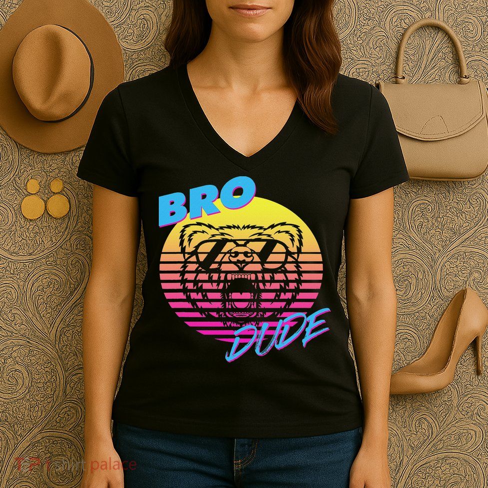 Bro Dude High Energy Retro Wave Frat Party Animal 80s Jock Women's V-Neck T-Shirt