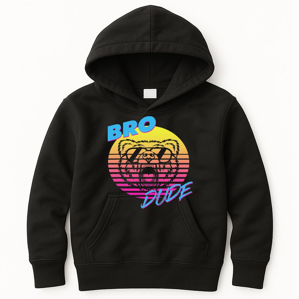 Bro Dude High Energy Retro Wave Frat Party Animal 80s Jock Kids Hoodie