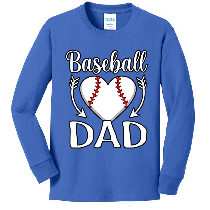 Baseball Dad Heart Sports Player Lover Coach Graphic Gift Kids Long Sleeve Shirt