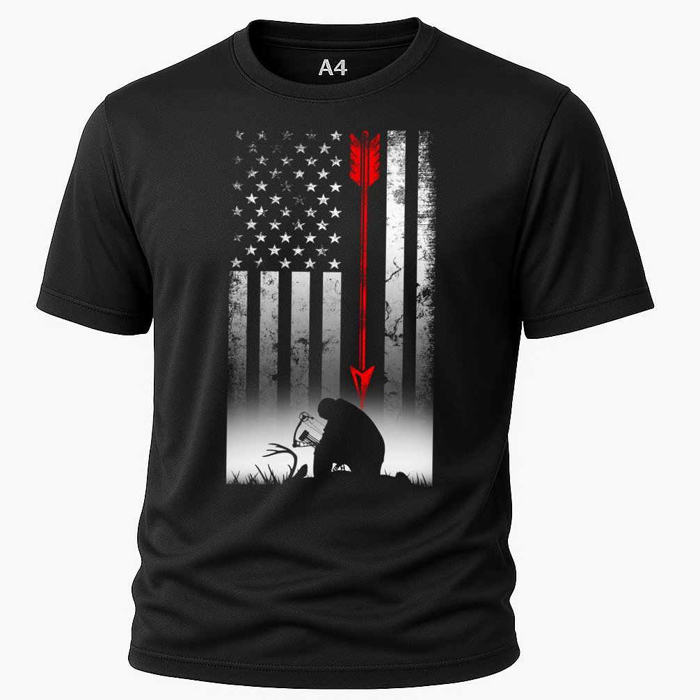 Bow Deer Hunting American Flag Gift For Bow Hunting Gift Cooling Performance Crew T-Shirt
